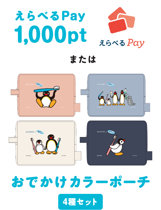 えらべるPay 1,000pt、または、おでかけカラーポーチ4個セット
